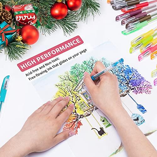 Aen Art Glitter Gel Pens, 100 Color Glitter Pen Set for Making Cards, 30% More Ink Neon Glitter Gel Marker for Adult Coloring Books, Journaling Crafting Doodling Drawing