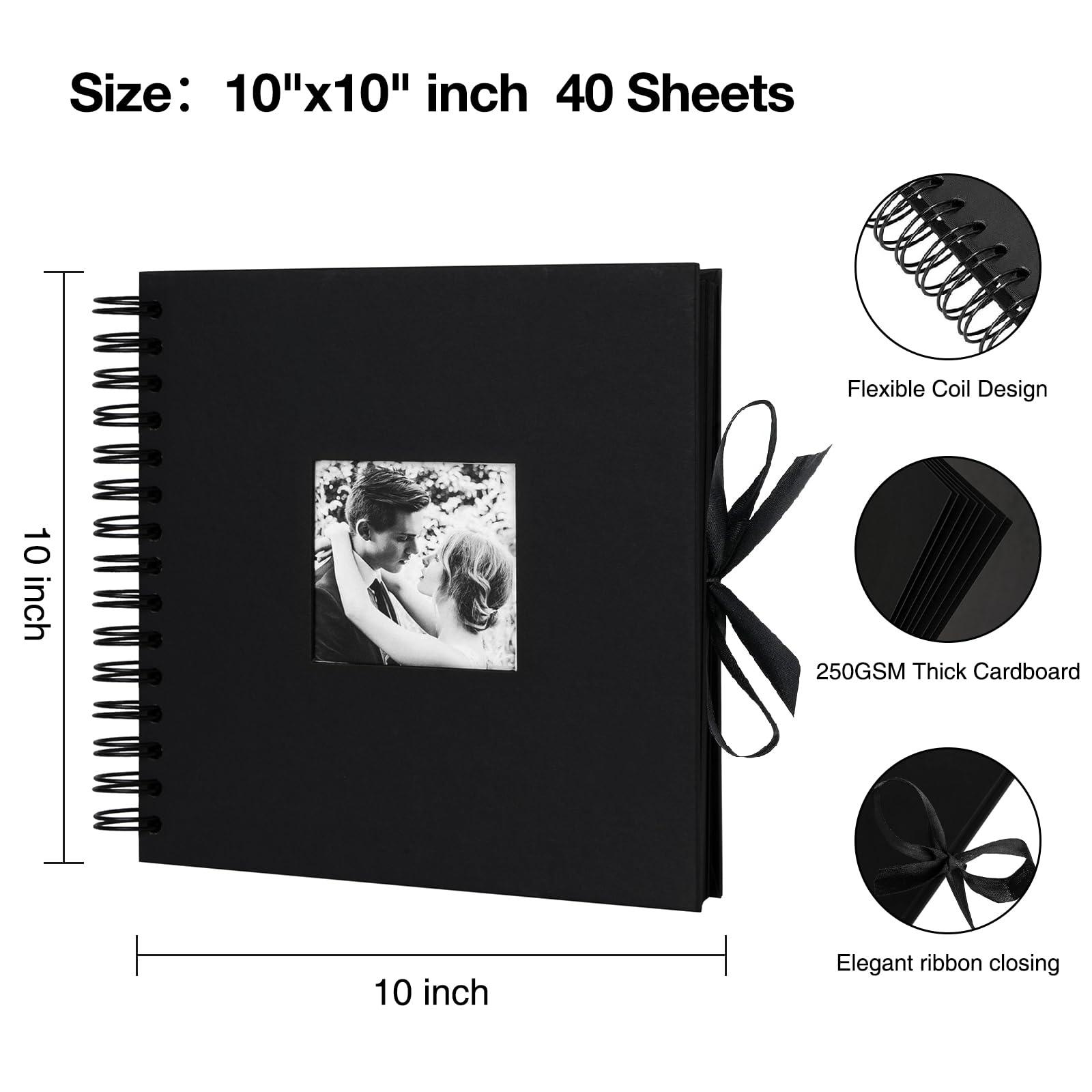 potricher potricher 10x10 Inch DIY Scrapbook Photo Album Hardcover Blank Kraft Paper Scrap book for Wedding Anniversary Family and Valentines Day (Black)