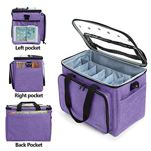 Teamoy Teamoy Knitting Bag, Yarn Tote Organizer with Inner Divider (Sewn to Bottom) for Crochet Hooks, Knitting Needles(Up to 14”), Project and Supplies, Purple -No Accessories Included