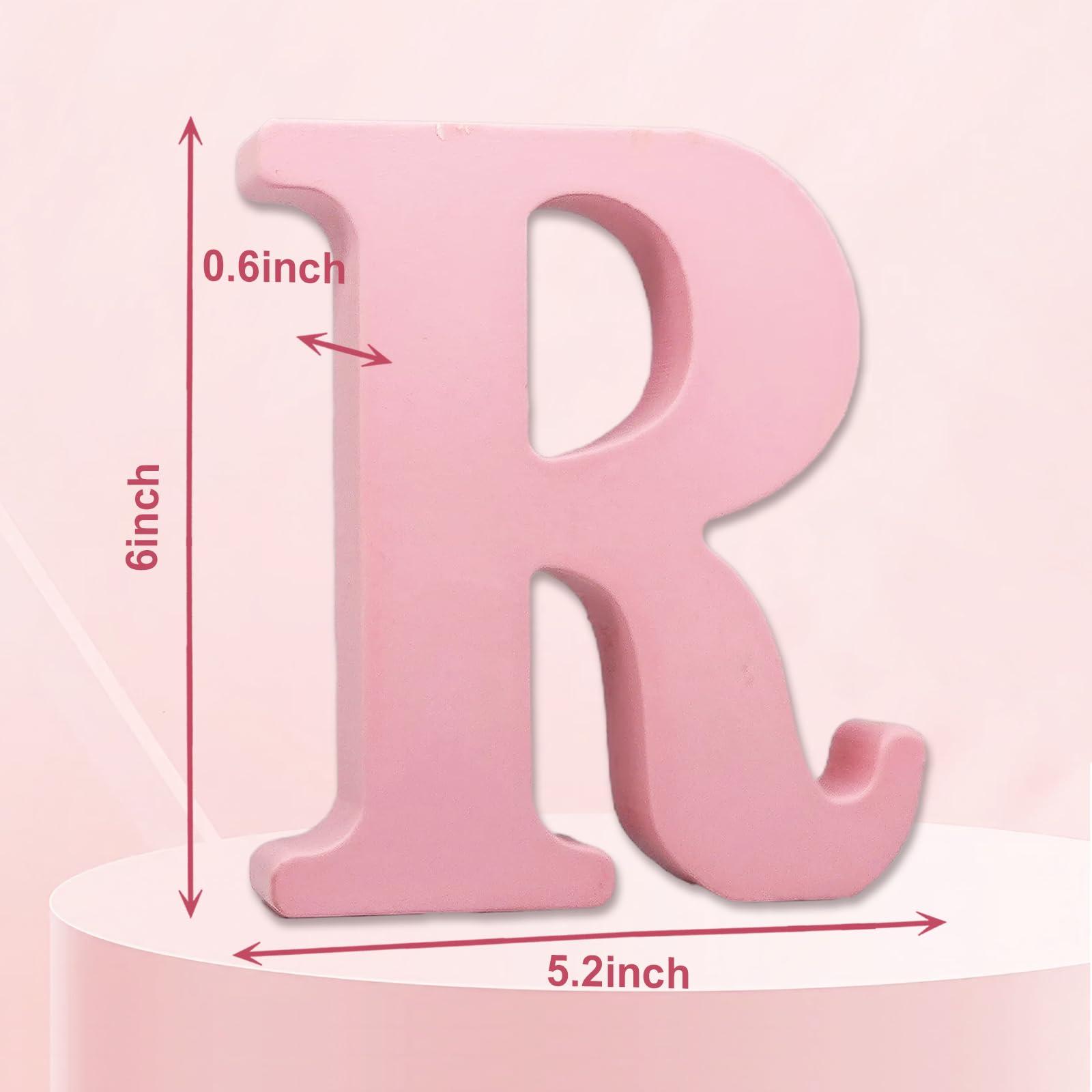 AOCEAN AOCEAN 6 Inch Pink Wood Letters Unfinished Wooden Letters for Wall Decor Decorative Standing Letters Slices Sign Board for Crafts Christmas Decoration Home Party Projects (R)