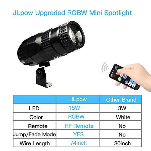 JLPOW Pinspot Light with Remote, JLPOW Super Bright Mirror Ball Spotlight, Mini 15W RGBW LED Beam Spot lights Stage Effect Lighting, Best for DJ Disco Party Bar Club Show Wedding Children's Theater