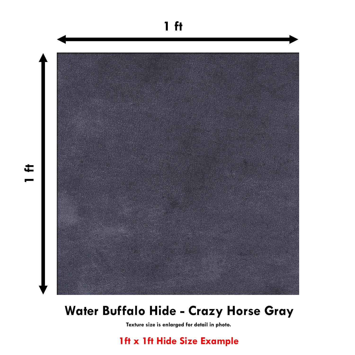 Holstex Water Buffalo Leather (8-9oz) - (1 Pack) - Vegetable Tanned - Thickness (0.125in ~ 0.140in) - (Crazy Horse Gray) - (12in x 12in)