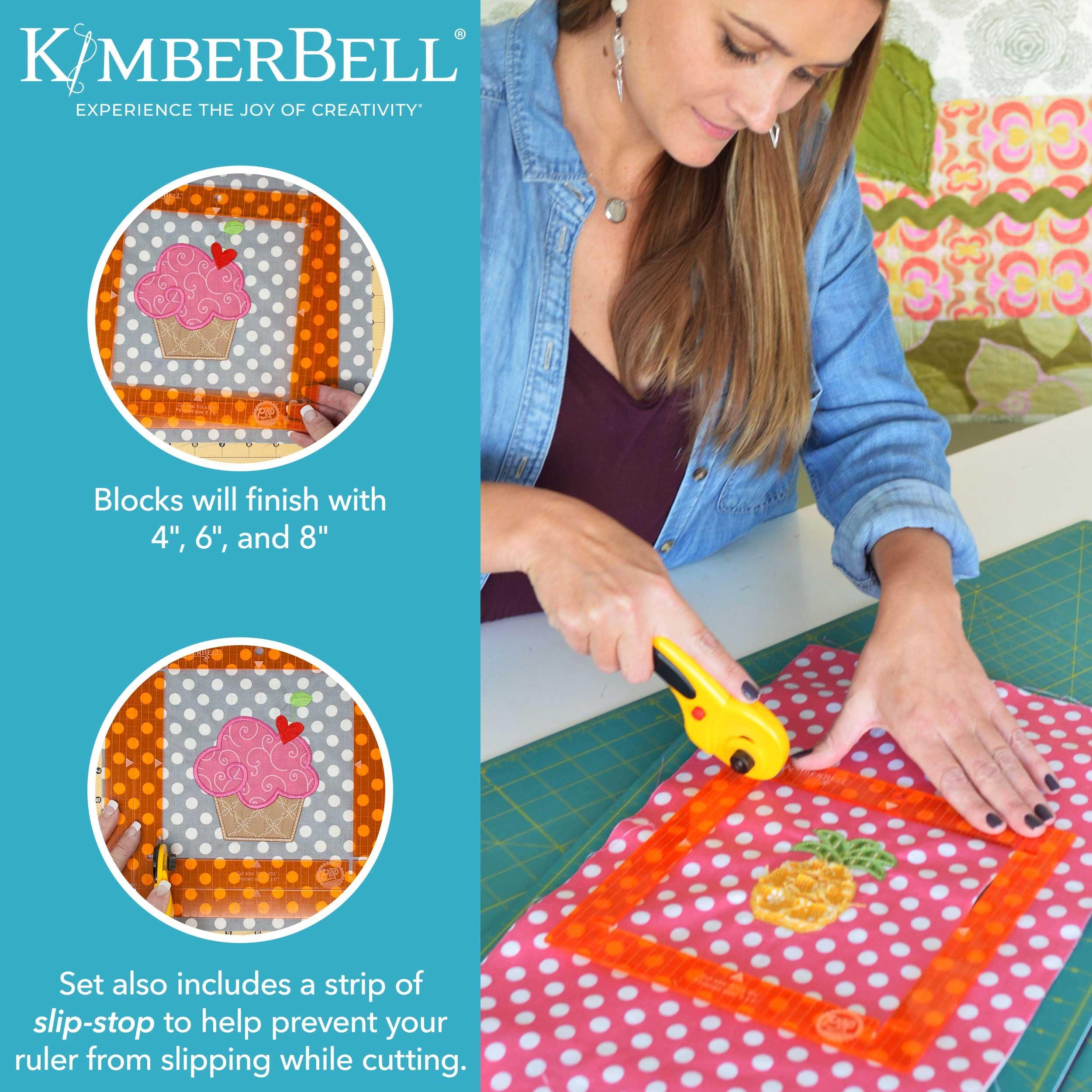 Kimberbell Kimberbell Orange Pop Quilting Rulers - Square Set of 4 - Quilt Rulers for Cutting Quilt Blocks, Non-Slip, Bonus Half Square Triangle Ruler in Two Sizes!
