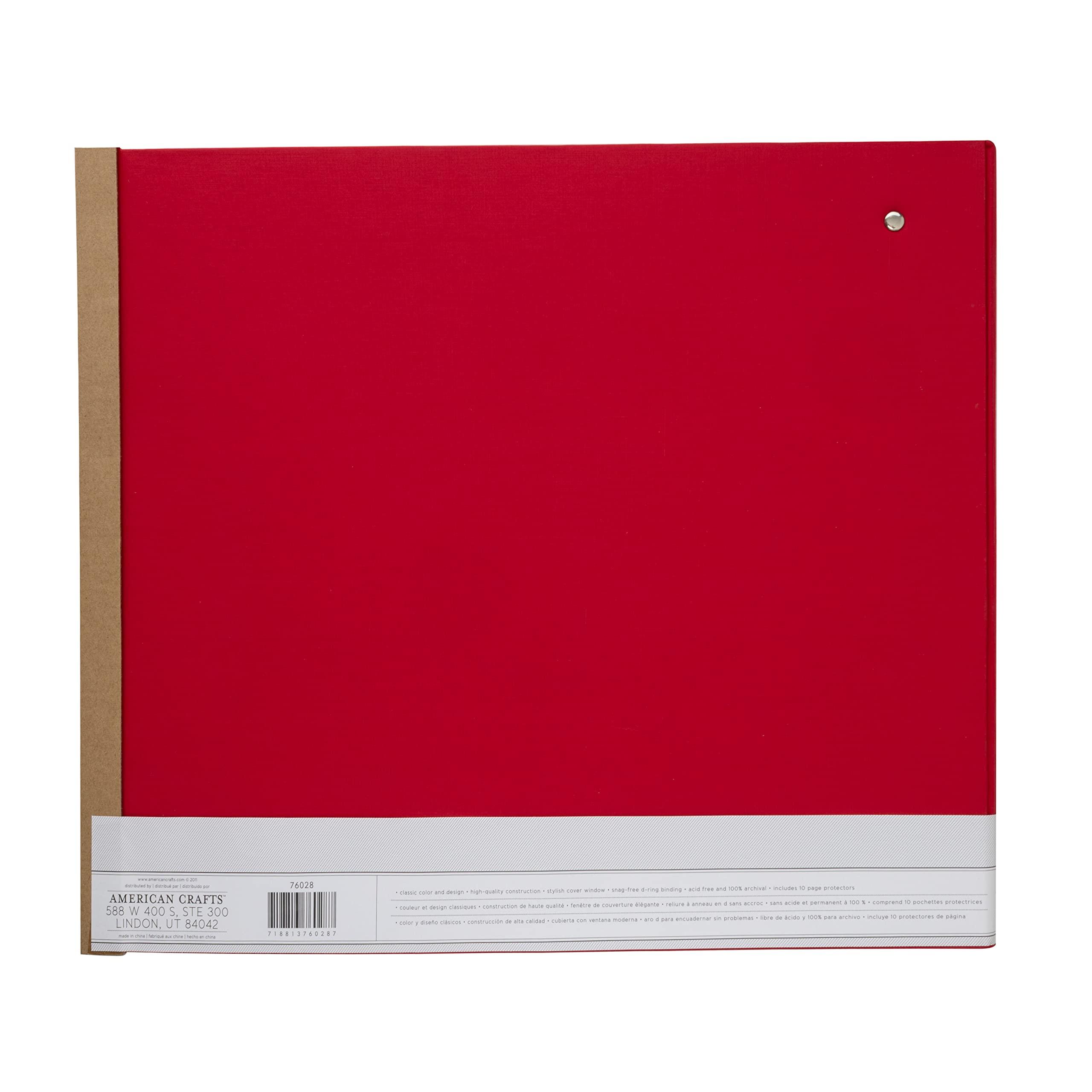 American Crafts American Crafts 12x12 Photo Album Cardinal Red, Protect Memories and Photos, Soft, Acid-free Archival, Classy Decorative Spine Label, Snag-free Rings, Includes 5 Page Protectors, Scrapbooking