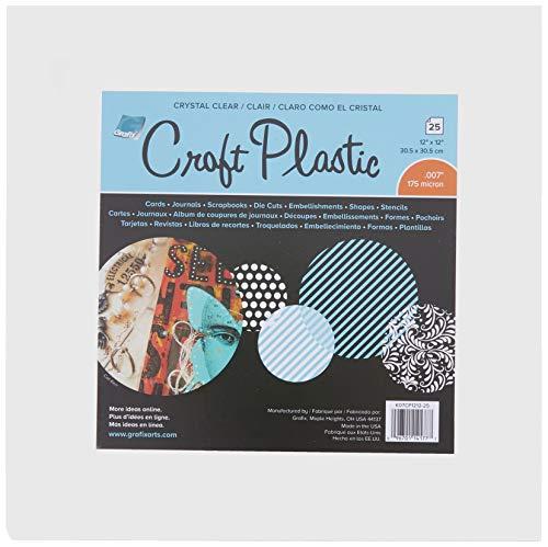 Grafix Grafix Ultra Clear .007 Plastic, Durable and Archival Film, Perfect for DIY Crafts, Stencils, Journals, Cards, 3D Embellishments, and More, 12\" x 12\", 25 Pack