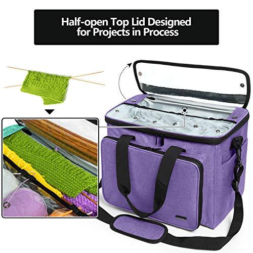 Teamoy Teamoy Knitting Bag, Yarn Tote Organizer with Inner Divider (Sewn to Bottom) for Crochet Hooks, Knitting Needles(Up to 14”), Project and Supplies, Purple -No Accessories Included