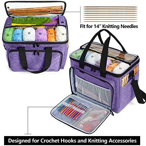 Teamoy Teamoy Knitting Bag, Yarn Tote Organizer with Inner Divider (Sewn to Bottom) for Crochet Hooks, Knitting Needles(Up to 14”), Project and Supplies, Purple -No Accessories Included