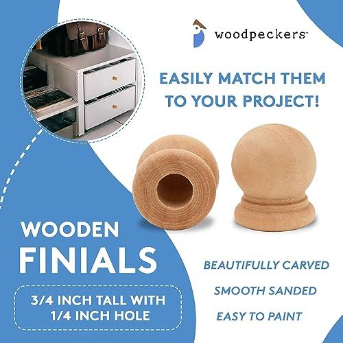 Woodpeckers Wood Finials, 3/4 Inch Tall with 1/4 Inch Hole, Unfinished Wood Finials for 1/4 Inch Dowel Rods, Wood Dowel Caps for Crafts and DIY, Pack of 100 by Woodpeckers
