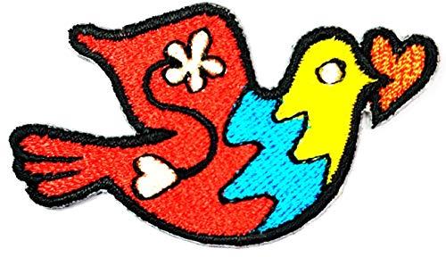Rareeasy Mini Cartoon patch Mini Red Peace Dove with Heart Embroidered Iron-On Patch Kids Cartoon Logo Jackets Bags Hat Jeans T-Shirt Backpacks Costume