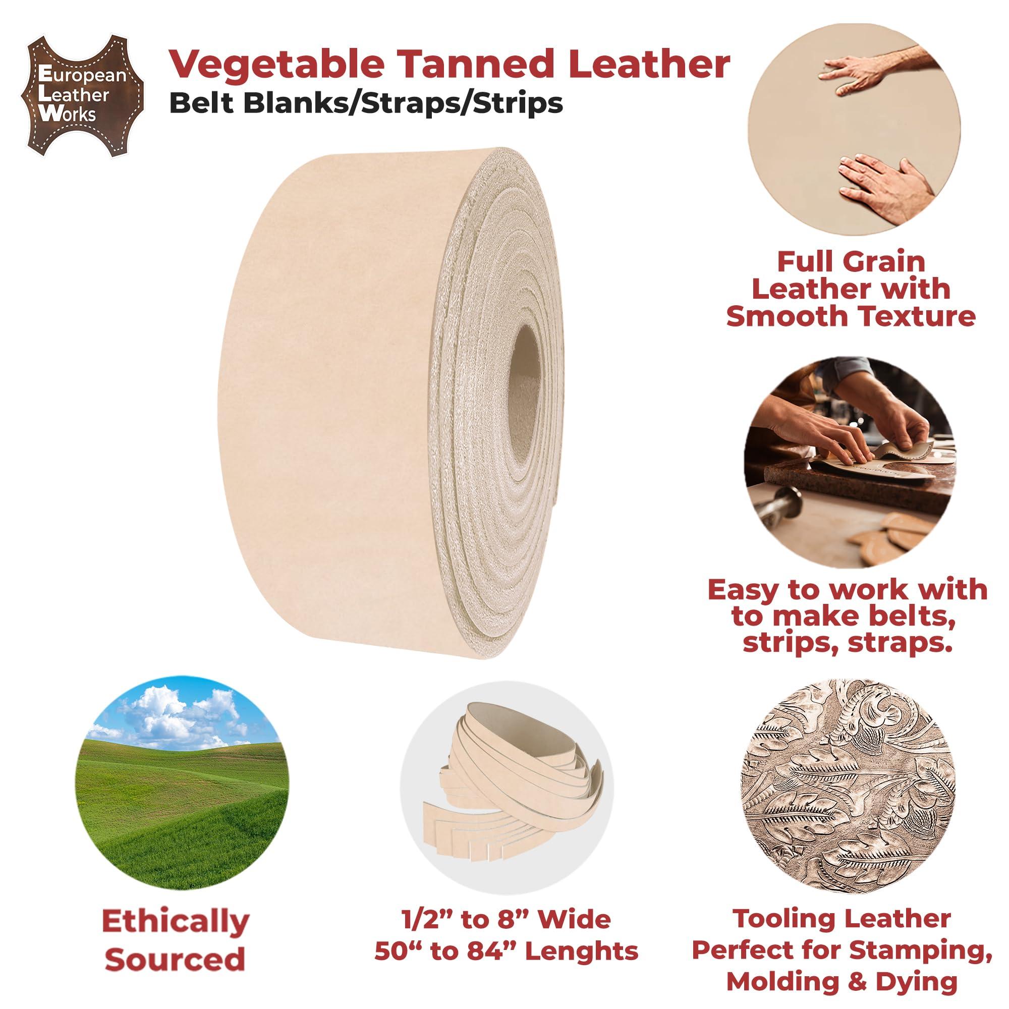 European Leather Works ELW Leather Strap, 10-11 Oz, 2.75 inch Wide x 40\", Cowhide Veg Tan Leather Belt Blank, Leather Strips, Leather Crafting,Tooling Leather, Tan Leather Straps for Crafts, Belt Making Leather