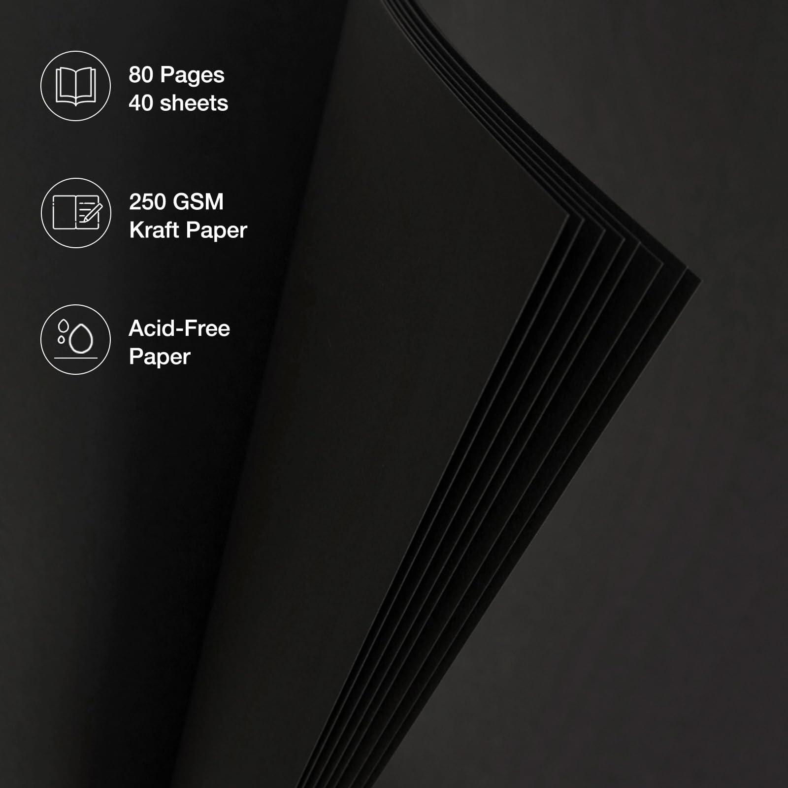 potricher potricher 10x10 Inch DIY Scrapbook Photo Album Hardcover Blank Kraft Paper Scrap book for Wedding Anniversary Family and Valentines Day (Black)