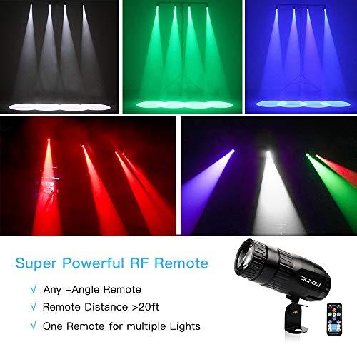 JLPOW Pinspot Light with Remote, JLPOW Super Bright Mirror Ball Spotlight, Mini 15W RGBW LED Beam Spot lights Stage Effect Lighting, Best for DJ Disco Party Bar Club Show Wedding Children's Theater