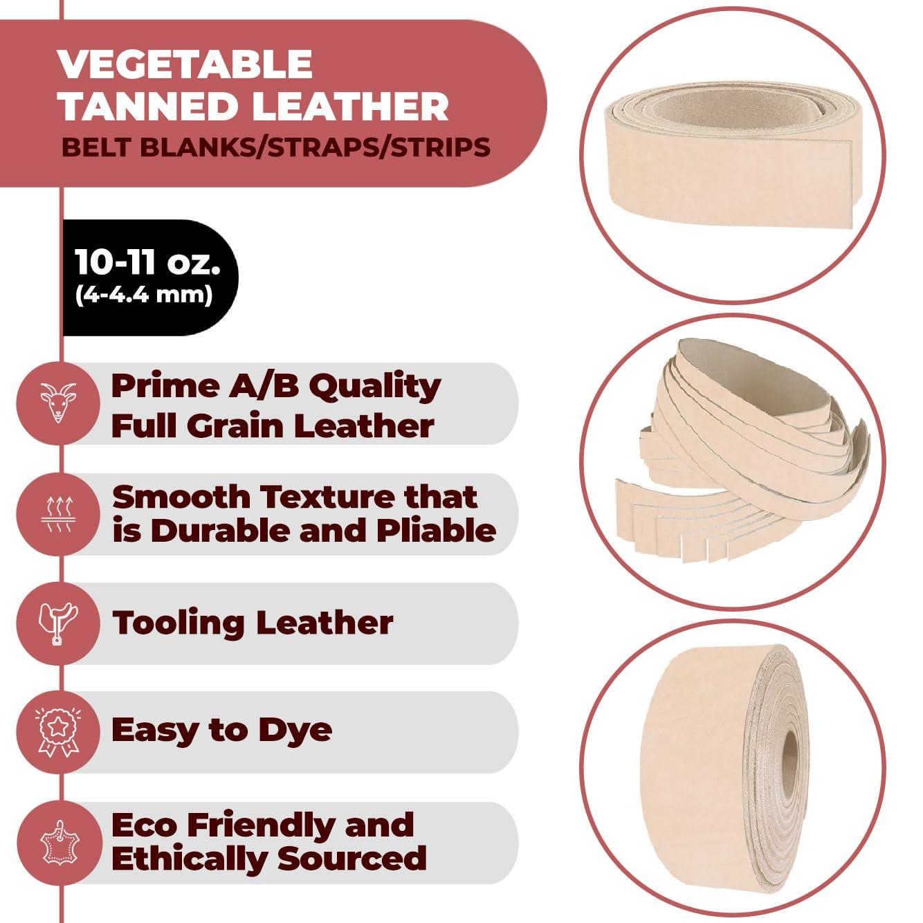 European Leather Works ELW Leather Strap, 10-11 Oz, 2.75 inch Wide x 40\", Cowhide Veg Tan Leather Belt Blank, Leather Strips, Leather Crafting,Tooling Leather, Tan Leather Straps for Crafts, Belt Making Leather