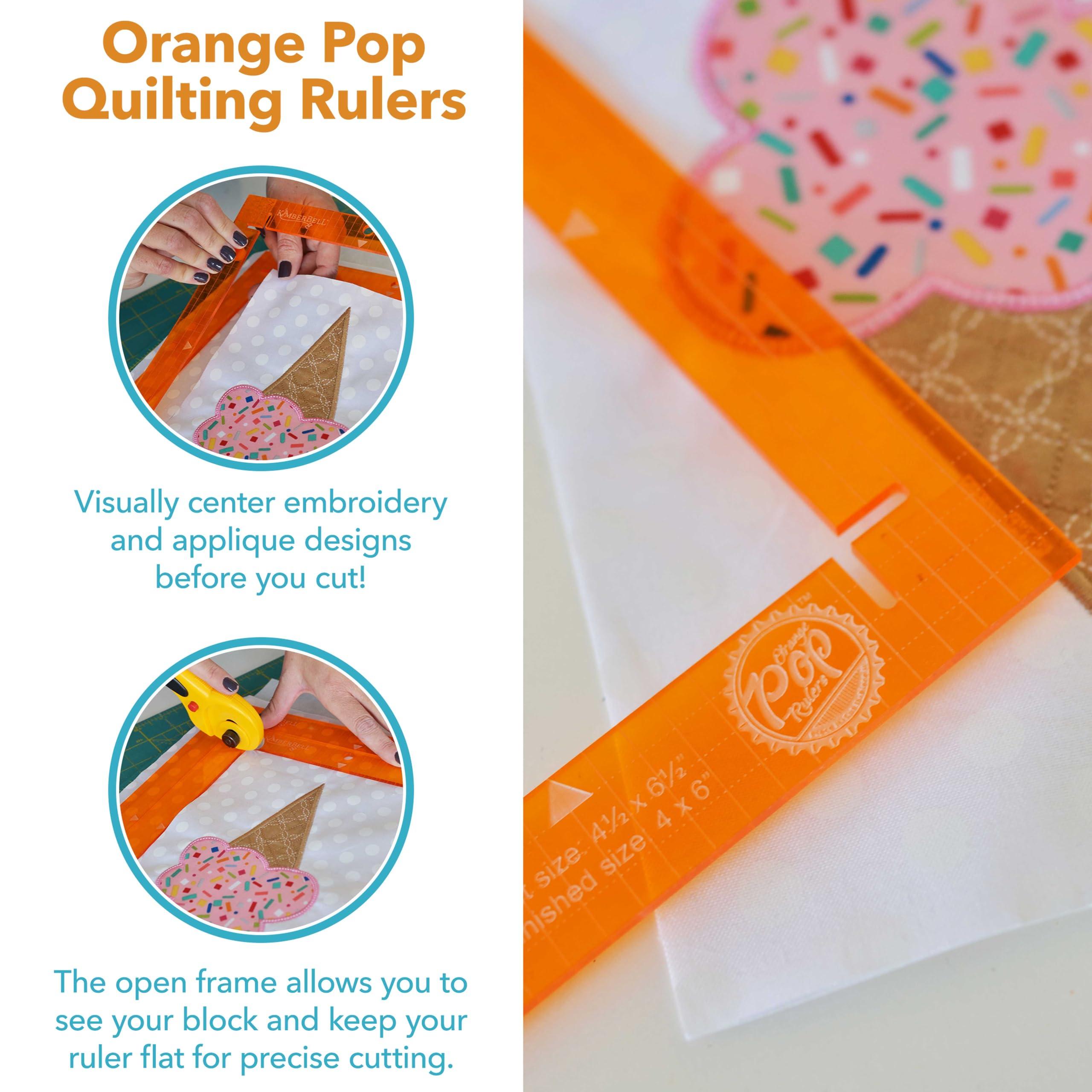 Kimberbell Kimberbell Orange Pop Quilting Rulers - Square Set of 4 - Quilt Rulers for Cutting Quilt Blocks, Non-Slip, Bonus Half Square Triangle Ruler in Two Sizes!
