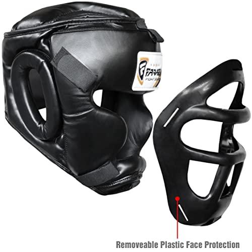 Farabi Sports Farabi Sports Boxing Headgear Grill Head Guard MMA Training Kickboxing Sparring Gear Removable Front Bar Gril (Black, X-Large)