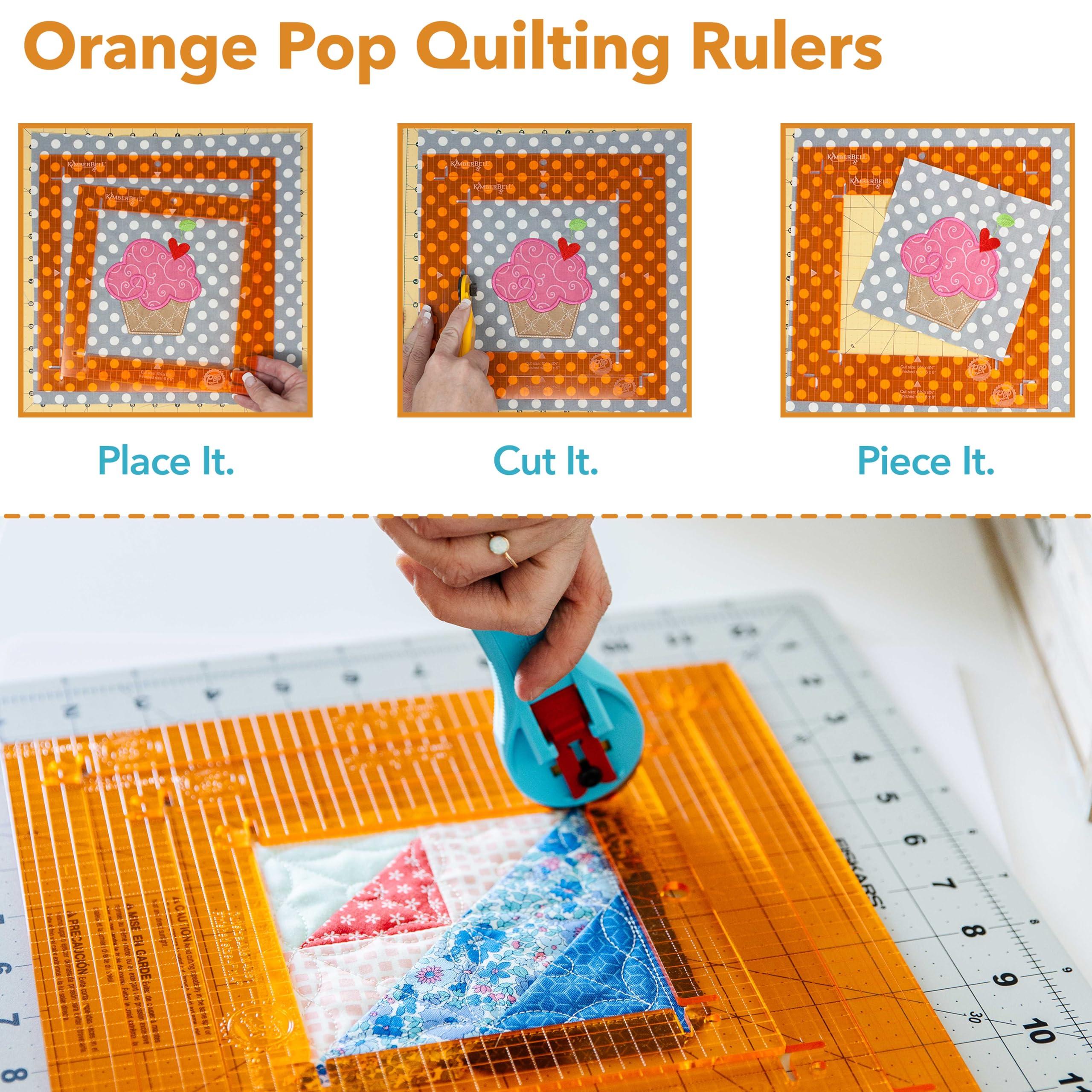 Kimberbell Kimberbell Orange Pop Quilting Rulers - Square Set of 4 - Quilt Rulers for Cutting Quilt Blocks, Non-Slip, Bonus Half Square Triangle Ruler in Two Sizes!