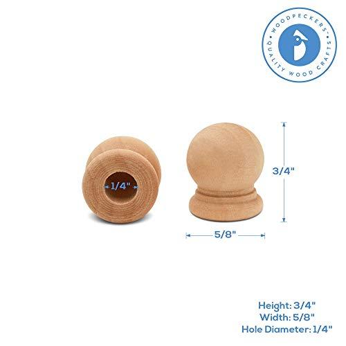 Woodpeckers Wood Finials, 3/4 Inch Tall with 1/4 Inch Hole, Unfinished Wood Finials for 1/4 Inch Dowel Rods, Wood Dowel Caps for Crafts and DIY, Pack of 100 by Woodpeckers