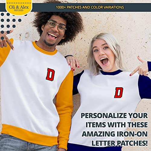 Oli and Alex Letters Patches Iron on - Red Letter Patch D - Embroidered Iron On Patches for Jeans Jackets Hats - Cute Sew on Appliques 3.26\" - Red, D