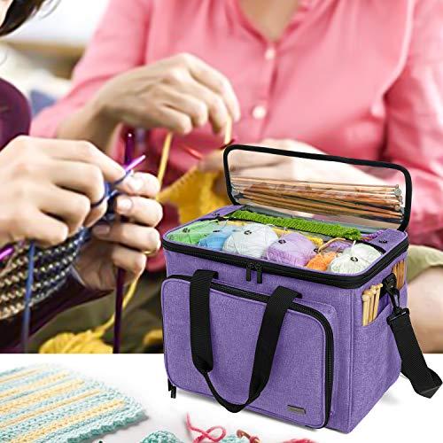 Teamoy Teamoy Knitting Bag, Yarn Tote Organizer with Inner Divider (Sewn to Bottom) for Crochet Hooks, Knitting Needles(Up to 14”), Project and Supplies, Purple -No Accessories Included