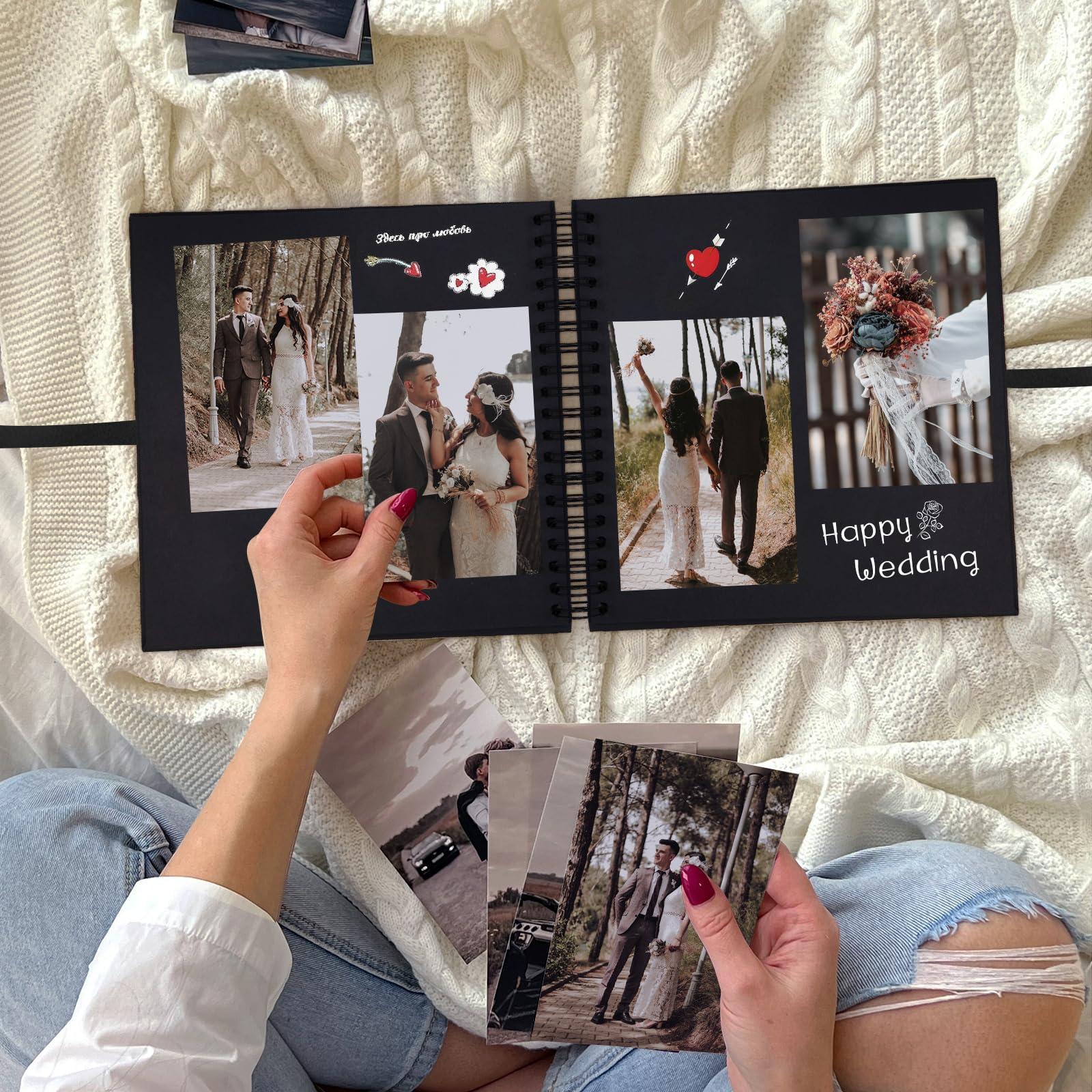 potricher potricher 10x10 Inch DIY Scrapbook Photo Album Hardcover Blank Kraft Paper Scrap book for Wedding Anniversary Family and Valentines Day (Black)