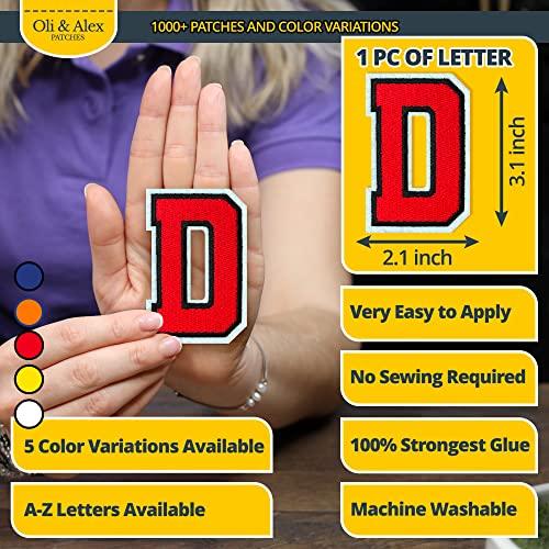 Oli and Alex Letters Patches Iron on - Red Letter Patch D - Embroidered Iron On Patches for Jeans Jackets Hats - Cute Sew on Appliques 3.26\" - Red, D