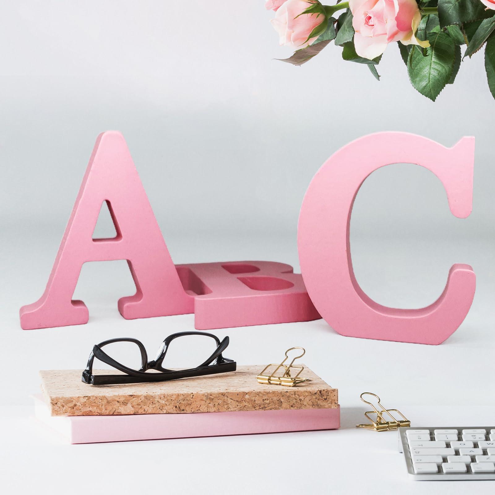AOCEAN AOCEAN 6 Inch Pink Wood Letters Unfinished Wooden Letters for Wall Decor Decorative Standing Letters Slices Sign Board for Crafts Christmas Decoration Home Party Projects (R)