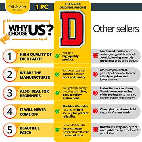 Oli and Alex Letters Patches Iron on - Red Letter Patch D - Embroidered Iron On Patches for Jeans Jackets Hats - Cute Sew on Appliques 3.26\" - Red, D