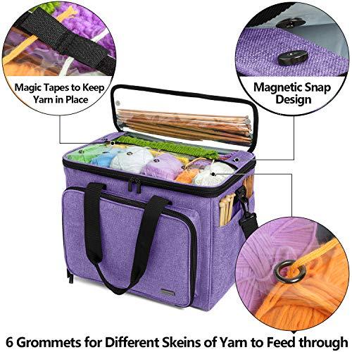 Teamoy Teamoy Knitting Bag, Yarn Tote Organizer with Inner Divider (Sewn to Bottom) for Crochet Hooks, Knitting Needles(Up to 14”), Project and Supplies, Purple -No Accessories Included