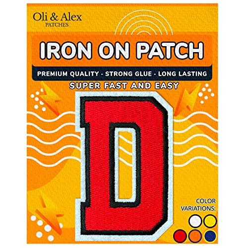 Oli and Alex Letters Patches Iron on - Red Letter Patch D - Embroidered Iron On Patches for Jeans Jackets Hats - Cute Sew on Appliques 3.26\" - Red, D