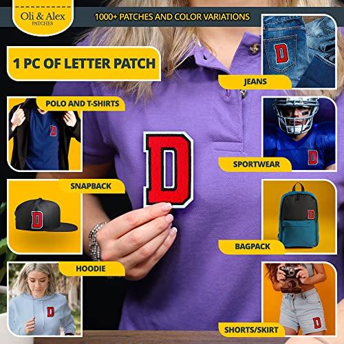 Oli and Alex Letters Patches Iron on - Red Letter Patch D - Embroidered Iron On Patches for Jeans Jackets Hats - Cute Sew on Appliques 3.26\" - Red, D