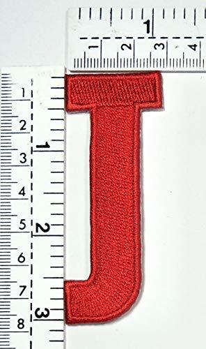 GS912 Letter School Patch 3 INCHES Red Letter J Patch Text Words English Alphabet Letters from A to Z Iron On Patches Embroidered Decorative Repair Jacket T-Shirt Hat Bag Clothing Stickers Badge Name Sewing (J)