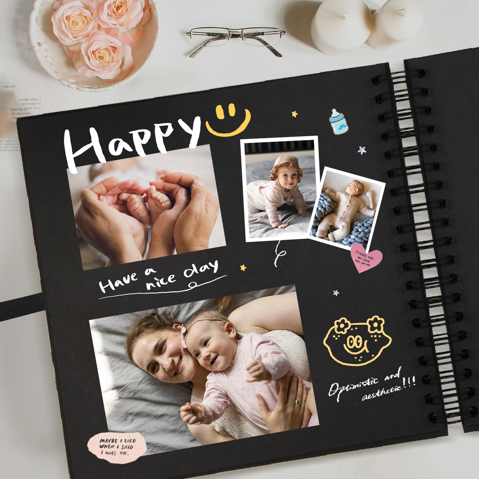 potricher potricher 10x10 Inch DIY Scrapbook Photo Album Hardcover Blank Kraft Paper Scrap book for Wedding Anniversary Family and Valentines Day (Black)