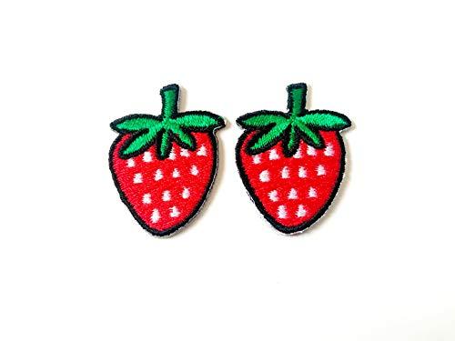 Tyga_Thai TH Set of 2 Tiny Mini Red Strawberry Cute Fruit Cartoon Patch Embroidered Sew on Iron on Patch for Backpacks Jeans Clothing