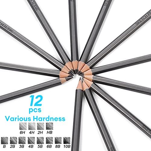 Dyvicl Dyvicl Professional Drawing Sketching Pencil Set - 12 Pieces Drawing Pencils 10B, 8B, 6B, 5B, 4B, 3B, 2B, B, HB, 2H, 4H, 6H Graphite Pencils for Beginners & Pro Artists