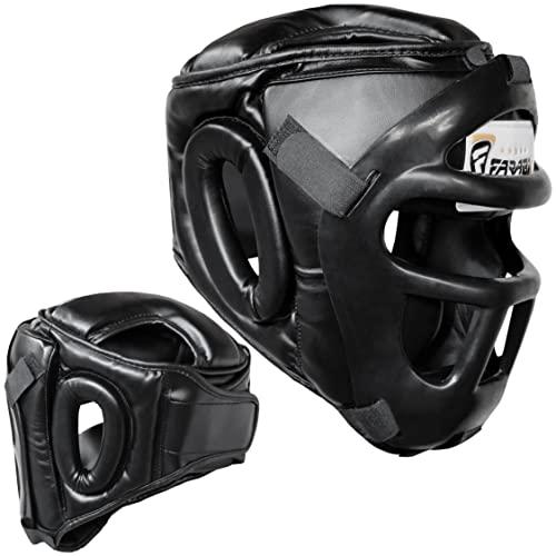 Farabi Sports Farabi Sports Boxing Headgear Grill Head Guard MMA Training Kickboxing Sparring Gear Removable Front Bar Gril (Black, X-Large)