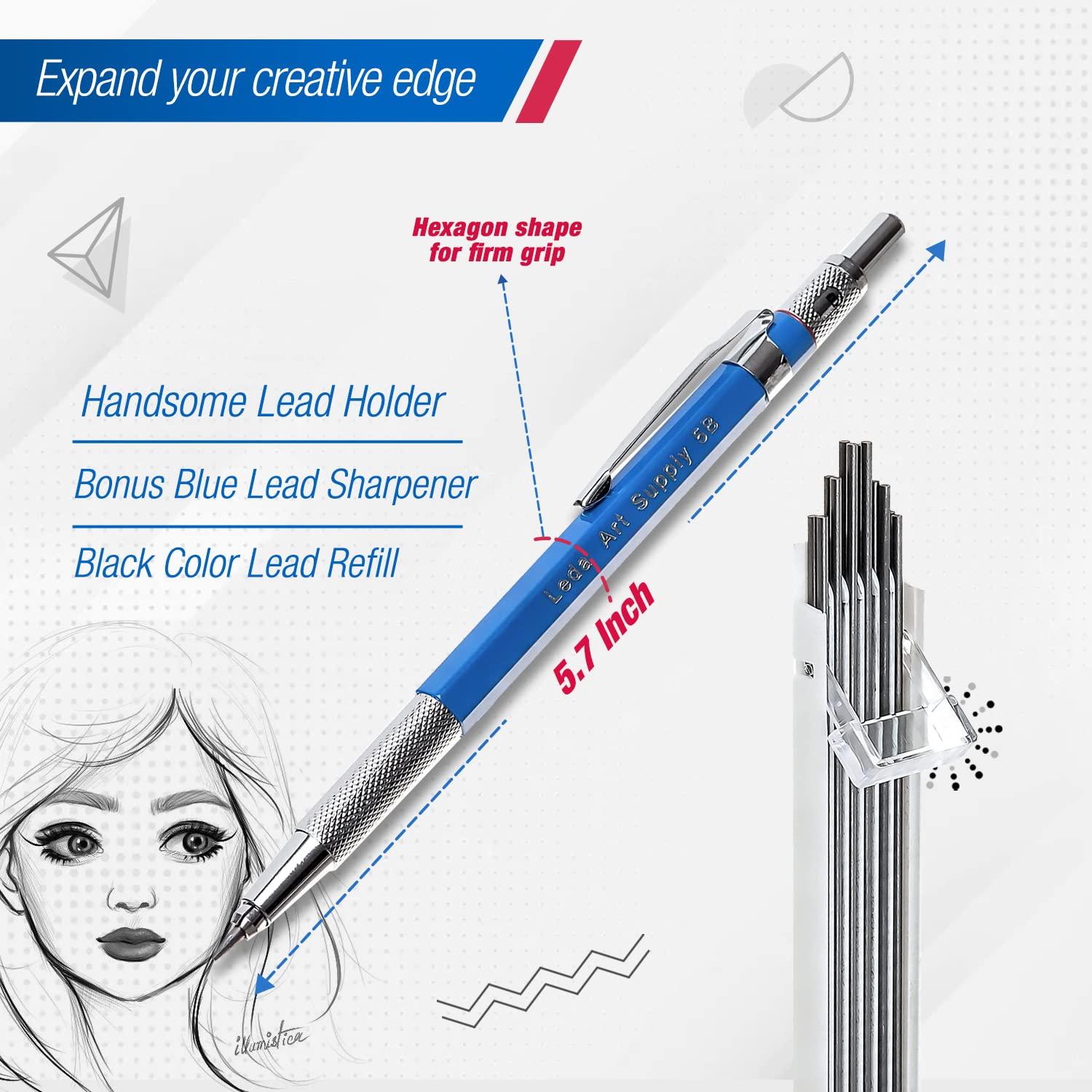 Leda Art Supply Leda Art 2.0 mm Mechanical Drafting Pencil Set with 12 Piece Lead Refill and 1 Sharpener Perfect for Drawing and Sketching Mixed Media Art
