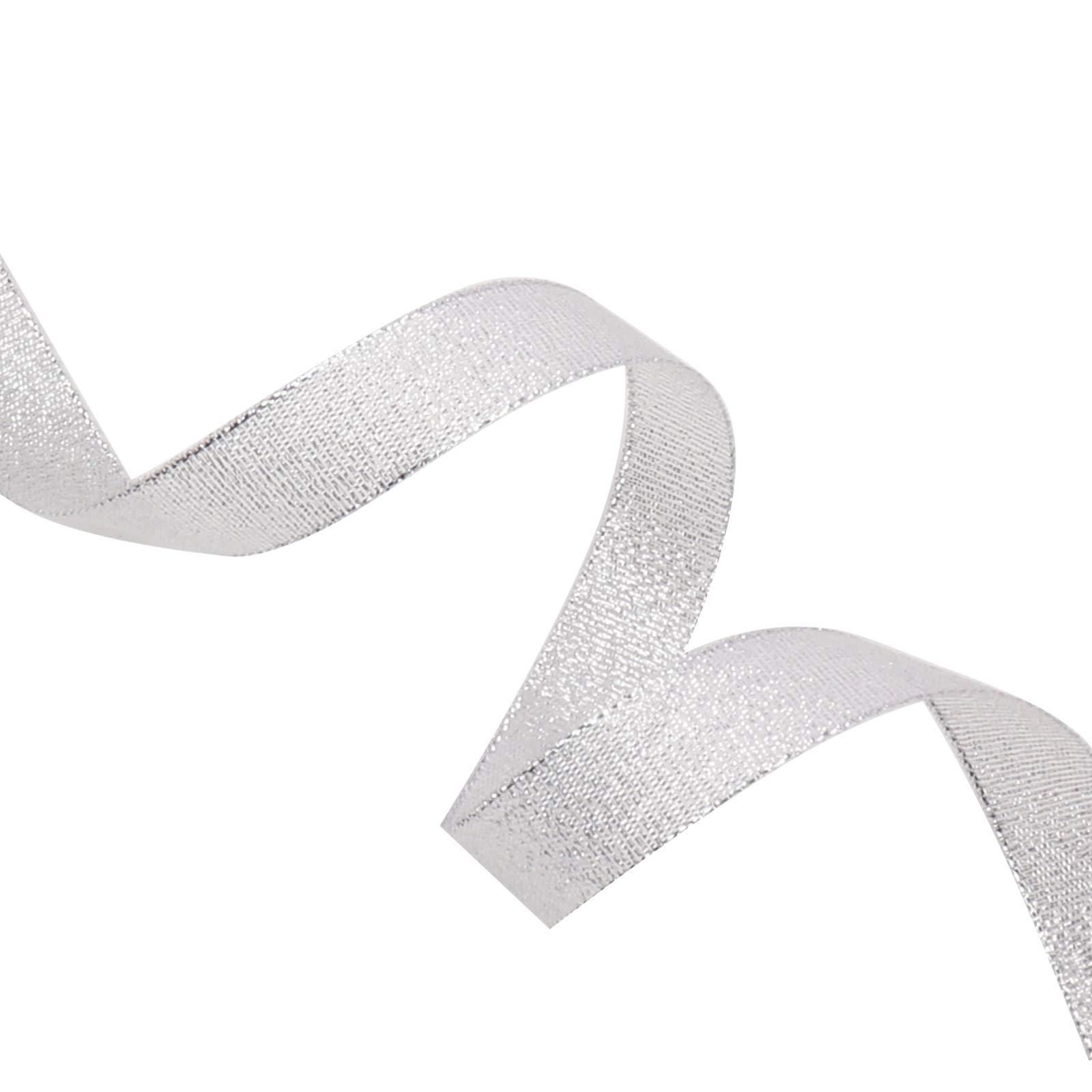 Farbleben 5/8 Inch Glitter Silver Ribbon, Valentines Ribbon for Gift Wrapping, Holiday Party, Wedding Decorations, 25 Yards Fabric Ribbon for Balloons, Sewing, and Floral DIY Decor