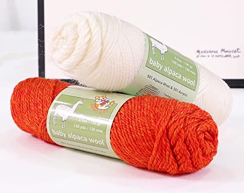 Sunny Cat Baby Alpaca Luxury Wool Blend Yarn Worsted Weight 3 skeins (100g/3.5oz/Each) Art Crafts Crochet and Knitting Sunny Cat Premium Brand (43 Peach Orange)
