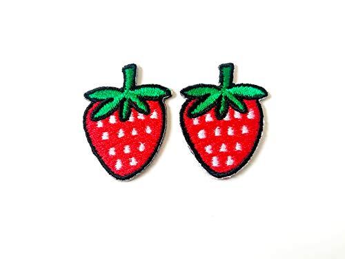 Tyga_Thai TH Set of 2 Tiny Mini Red Strawberry Cute Fruit Cartoon Patch Embroidered Sew on Iron on Patch for Backpacks Jeans Clothing