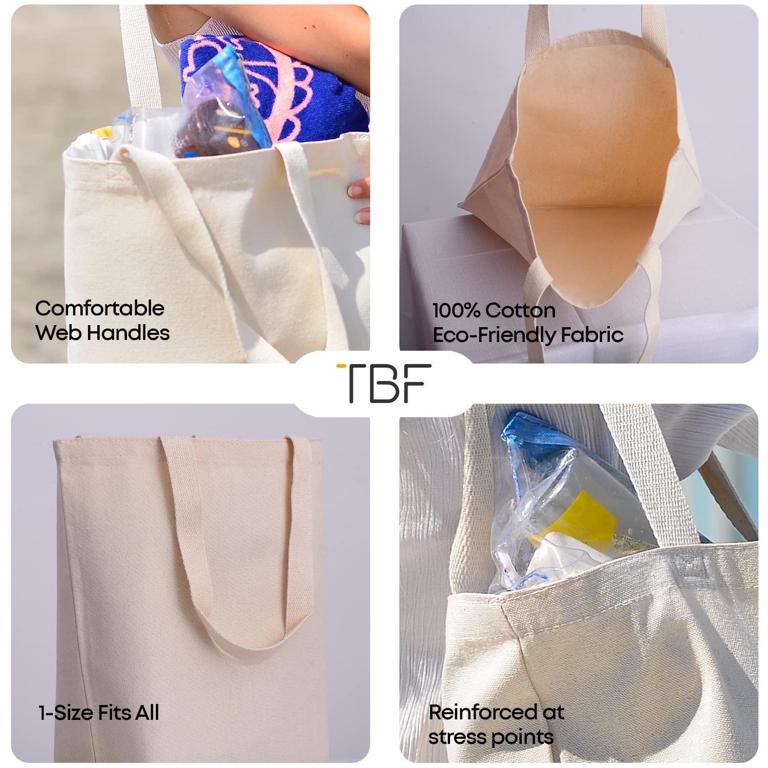 TBF Blank Canvas Tote Bags Wholesale, Bulk Plain Cotton Cloth Fabric Bags for Decorating, Heat Transfer, Printing, DIY, Crafts (12 Bags)